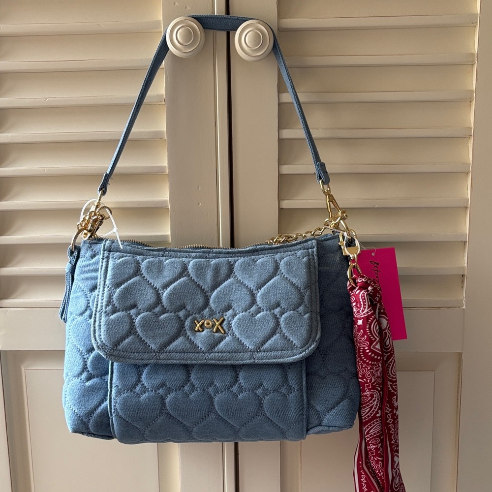 ☀️Luv Betsey Johnson Denim Blue Quilted Heart Shoulder bag